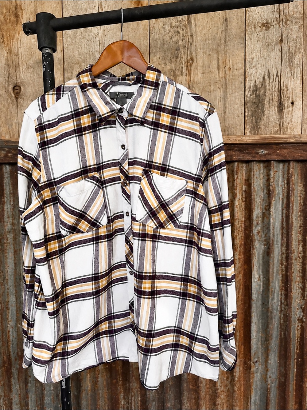 Natural Reflections 100% Cotton Plaid Flannel Button Down Shirt